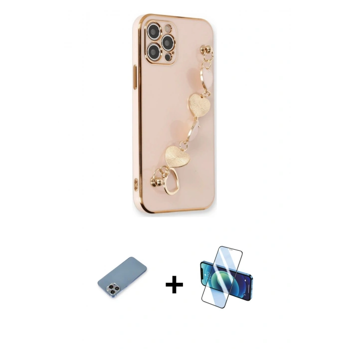 MARSİLYAN™- iPhone 12 Pro Max Kılıf Nova Işık Prime - Siyah 3D Antistatik Cam Ekran Koruyucu + Shine Kamera Lens Koruma Cam - GI