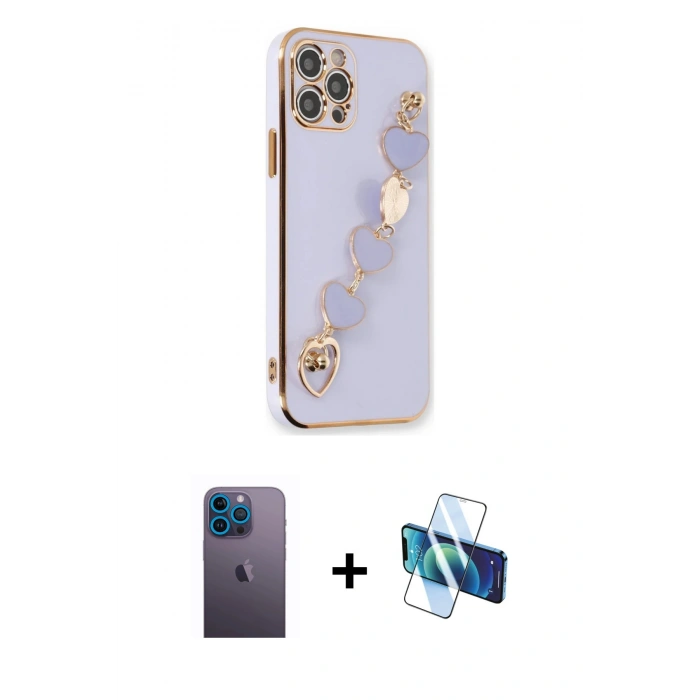 MARSİLYAN™- iPhone 12 Pro Max Kılıf Nova Işık Prime - Siyah 3D Antistatik Cam Ekran Koruyucu + Neon Fosforlu Kamera Lens - MI