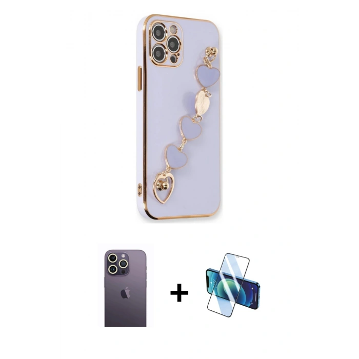 MARSİLYAN™- iPhone 12 Pro Max Kılıf Nova Işık Prime - Siyah 3D Antistatik Cam Ekran Koruyucu + Neon Fosforlu Kamera Lens - BZ