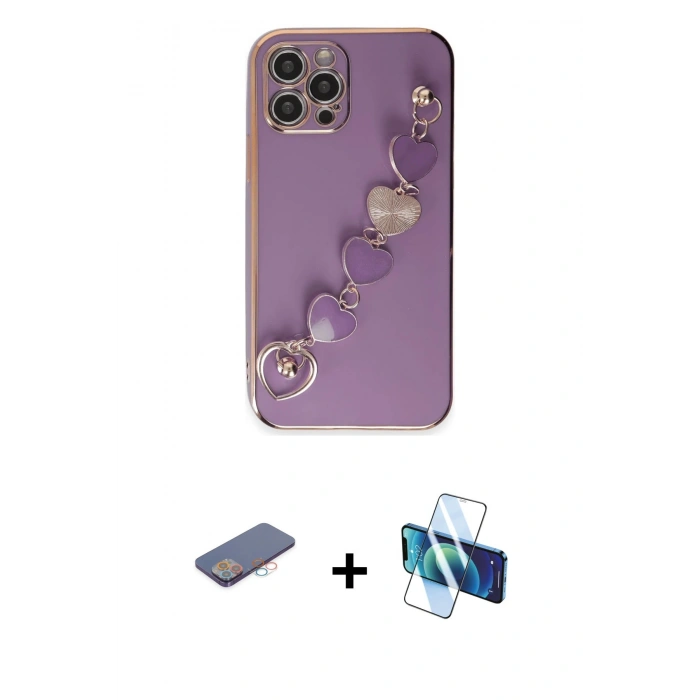 MARSİLYAN™- iPhone 12 Pro Max Kılıf Nova Işık Prime - Siyah 3D Antistatik Cam Ekran Koruyucu + Renkli Kamera Lens Koruma Cam - PE