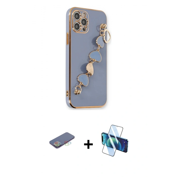 MARSİLYAN™- iPhone 12 Pro Max Kılıf Nova Işık Prime - Siyah 3D Antistatik Cam Ekran Koruyucu + Renkli Kamera Lens Koruma Cam - MI