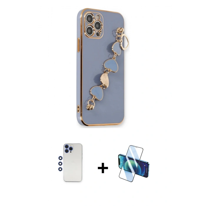MARSİLYAN™- iPhone 12 Pro Max Kılıf Nova Işık Prime - Siyah 3D Antistatik Cam Ekran Koruyucu + Shine Kamera Lens - LT