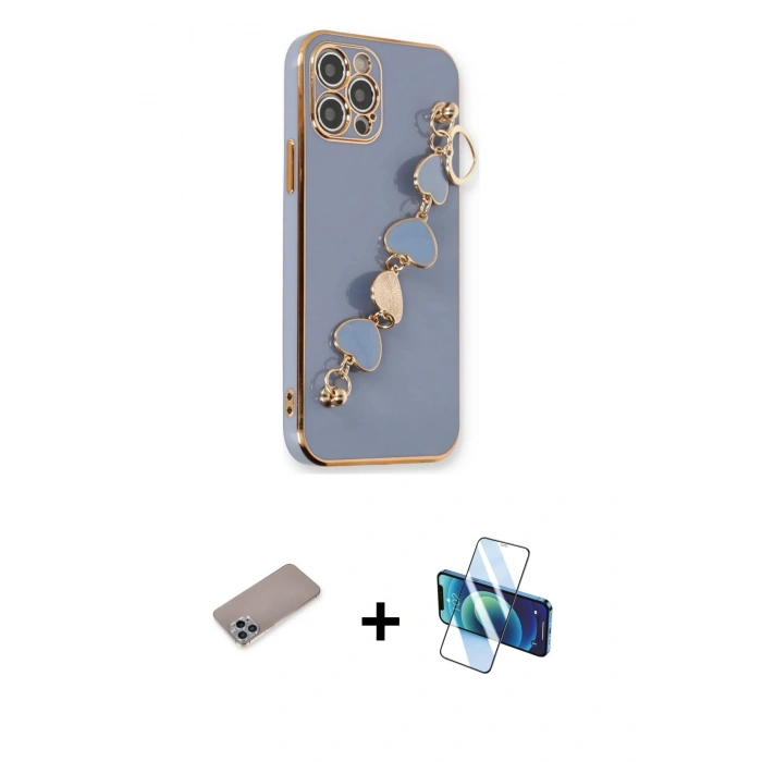 MARSİLYAN™- iPhone 12 Pro Max Kılıf Nova Işık Prime - Siyah 3D Antistatik Cam Ekran Koruyucu + Shine Kamera Lens Koruma Cam - SABE