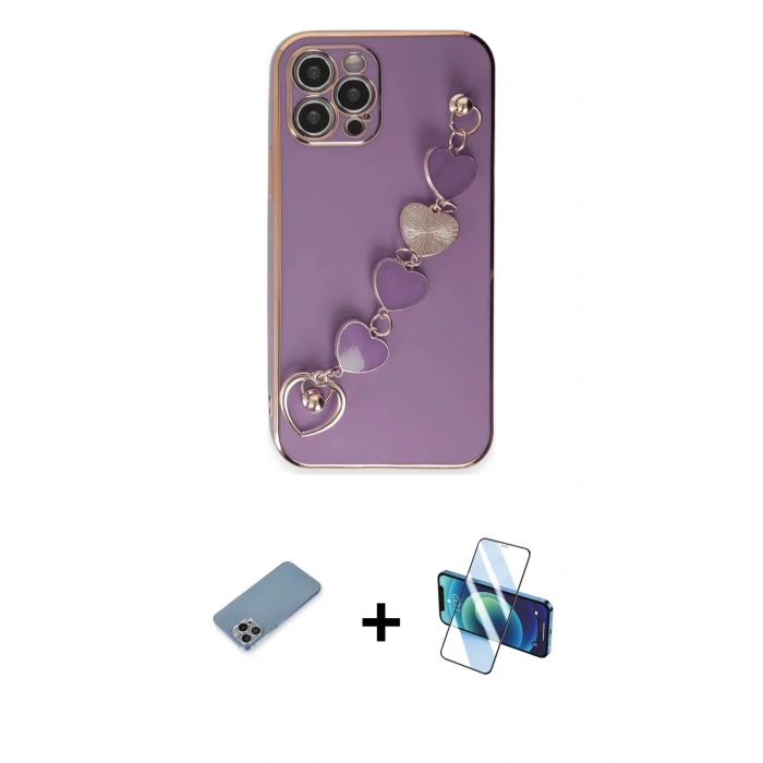 MARSİLYAN™- iPhone 12 Pro Max Kılıf Nova Işık Prime - Siyah 3D Antistatik Cam Ekran Koruyucu + Shine Kamera Lens Koruma Cam - GI