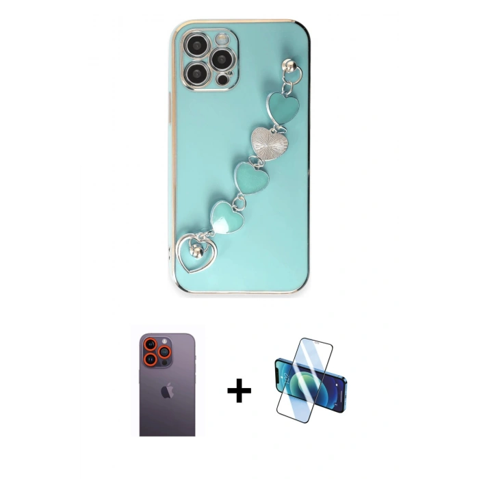 MARSİLYAN™- iPhone 12 Pro Max Kılıf Nova Işık Prime - Siyah 3D Antistatik Cam Ekran Koruyucu + Neon Fosforlu Kamera Lens - TU