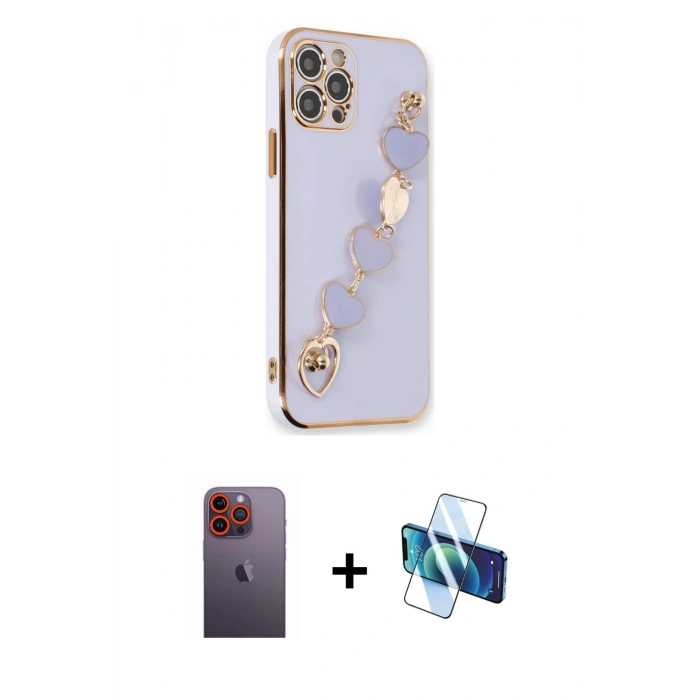MARSİLYAN™- iPhone 12 Pro Max Kılıf Nova Işık Prime - Siyah 3D Antistatik Cam Ekran Koruyucu + Neon Fosforlu Kamera Lens - TU