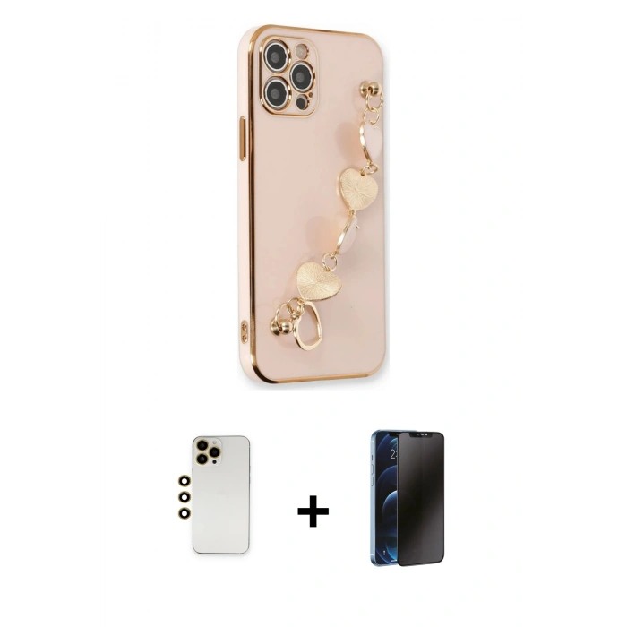 MARSİLYAN™- iPhone 12 Pro Max Kılıf Nova Işık Prime - Siyah 3D Antistatik Hayalet Cam Ekran Koruyucu + Shine Kamera Lens - GD
