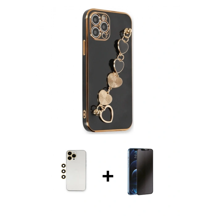 MARSİLYAN™- iPhone 12 Pro Max Kılıf Nova Işık Prime - Siyah 3D Antistatik Hayalet Cam Ekran Koruyucu + Shine Kamera Lens - GD