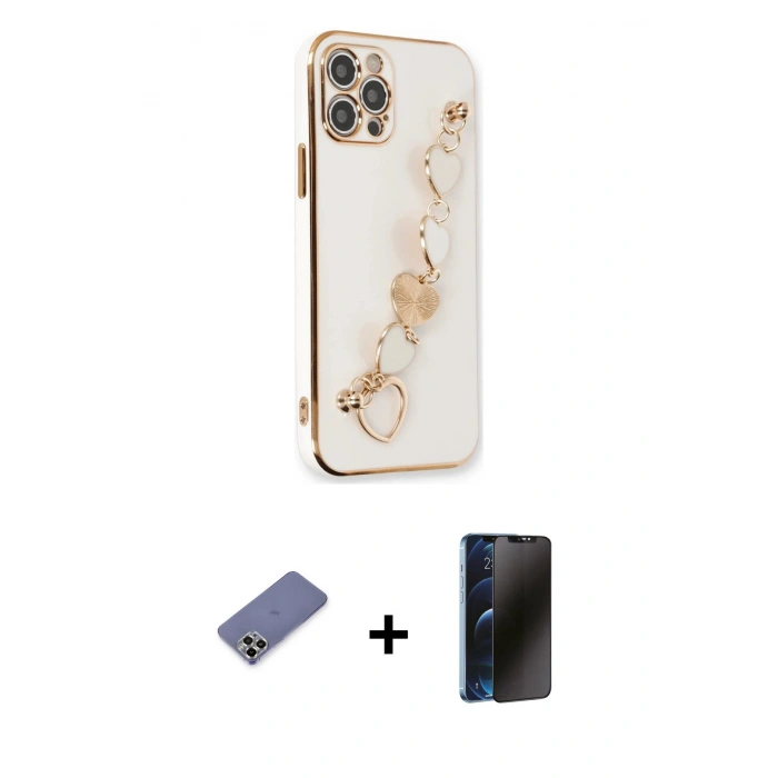 MARSİLYAN™- iPhone 12 Pro Max Kılıf Nova Işık Prime - Siyah 3D Antistatik Hayalet Cam Ekran Koruyucu + Metal Kamera Lens Koruma Cam - GD