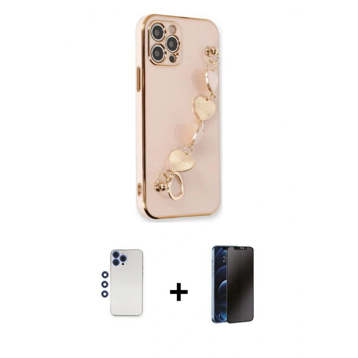 MARSİLYAN™- iPhone 12 Pro Max Kılıf Nova Işık Prime - Siyah 3D Antistatik Hayalet Cam Ekran Koruyucu + Lacivert Shine Kamera Lens