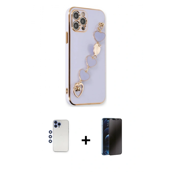 MARSİLYAN™- iPhone 12 Pro Max Kılıf Nova Işık Prime - Siyah 3D Antistatik Hayalet Cam Ekran Koruyucu + Lacivert Shine Kamera Lens
