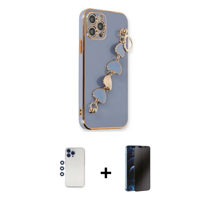 MARSİLYAN™- iPhone 12 Pro Max Kılıf Nova Işık Prime - Siyah 3D Antistatik Hayalet Cam Ekran Koruyucu + Lacivert Shine Kamera Lens
