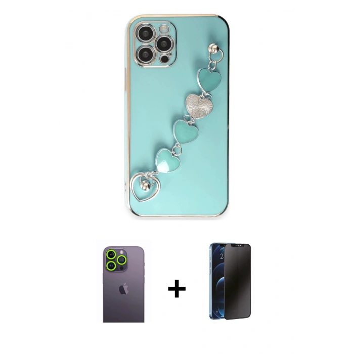 MARSİLYAN™- iPhone 12 Pro Max Kılıf Nova Işık Prime - Siyah 3D Antistatik Hayalet Cam Ekran Koruyucu + Neon Fosforlu Kamera Lens - YL