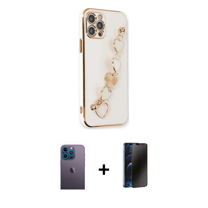 MARSİLYAN™- iPhone 12 Pro Max Kılıf Nova Işık Prime - Siyah 3D Antistatik Hayalet Cam Ekran Koruyucu + Neon Fosforlu Kamera Lens - MI