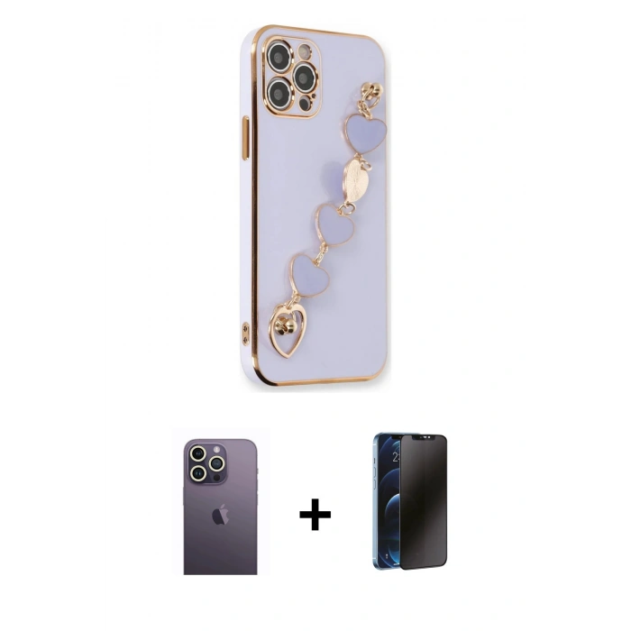 MARSİLYAN™- iPhone 12 Pro Max Kılıf Nova Işık Prime - Siyah 3D Antistatik Hayalet Cam Ekran Koruyucu + Neon Fosforlu Kamera Lens - BZ