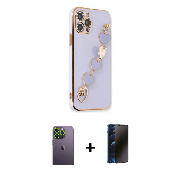 MARSİLYAN™- iPhone 12 Pro Max Kılıf Nova Işık Prime - Siyah 3D Antistatik Hayalet Cam Ekran Koruyucu + Neon Fosforlu Kamera Lens - YL