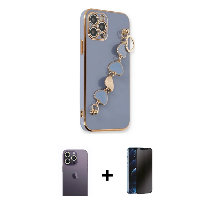 MARSİLYAN™- iPhone 12 Pro Max Kılıf Nova Işık Prime - Siyah 3D Antistatik Hayalet Cam Ekran Koruyucu + Neon Fosforlu Kamera Lens - BZ