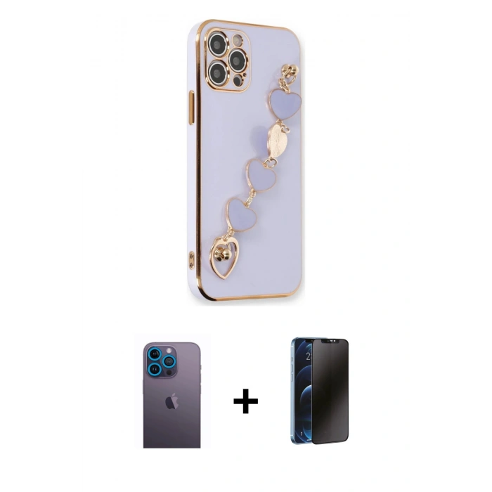 MARSİLYAN™- iPhone 12 Pro Max Kılıf Nova Işık Prime - Siyah 3D Antistatik Hayalet Cam Ekran Koruyucu + Neon Fosforlu Kamera Lens - MI
