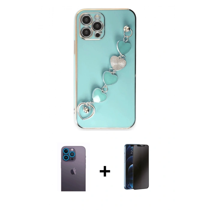 MARSİLYAN™- iPhone 12 Pro Max Kılıf Nova Işık Prime - Siyah 3D Antistatik Hayalet Cam Ekran Koruyucu + Neon Fosforlu Kamera Lens - MI