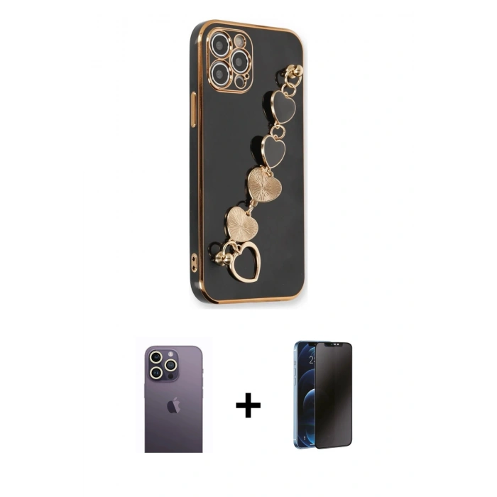 MARSİLYAN™- iPhone 12 Pro Max Kılıf Nova Işık Prime - Siyah 3D Antistatik Hayalet Cam Ekran Koruyucu + Neon Fosforlu Kamera Lens - BZ