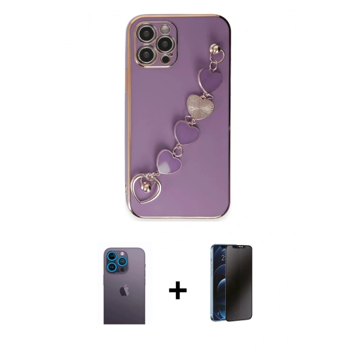 MARSİLYAN™- iPhone 12 Pro Max Kılıf Nova Işık Prime - Siyah 3D Antistatik Hayalet Cam Ekran Koruyucu + Neon Fosforlu Kamera Lens - MI