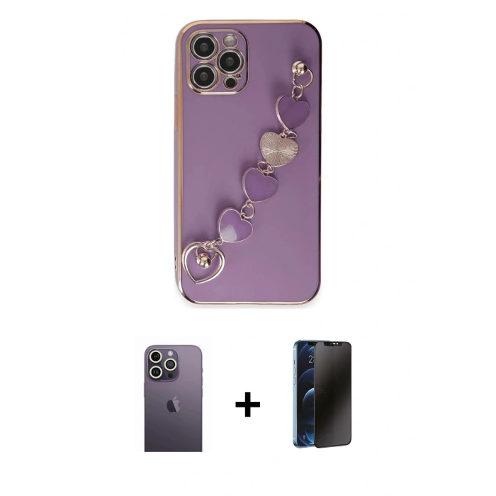MARSİLYAN™- iPhone 12 Pro Max Kılıf Nova Işık Prime - Siyah 3D Antistatik Hayalet Cam Ekran Koruyucu + Neon Fosforlu Kamera Lens - BZ