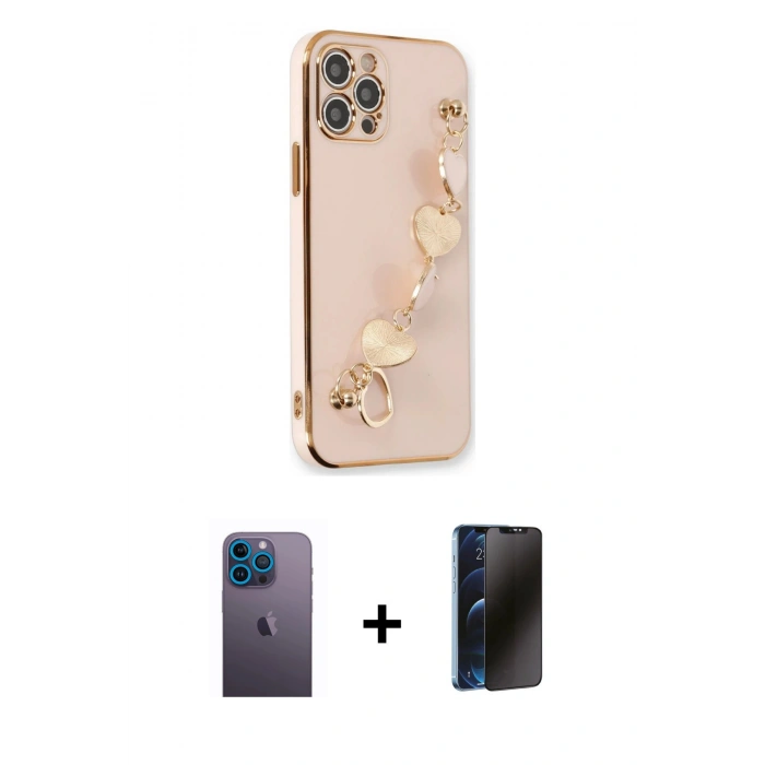MARSİLYAN™- iPhone 12 Pro Max Kılıf Nova Işık Prime - Siyah 3D Antistatik Hayalet Cam Ekran Koruyucu + Neon Fosforlu Kamera Lens - MI