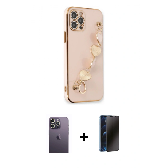 MARSİLYAN™- iPhone 12 Pro Max Kılıf Nova Işık Prime - Siyah 3D Antistatik Hayalet Cam Ekran Koruyucu + Neon Fosforlu Kamera Lens - BZ