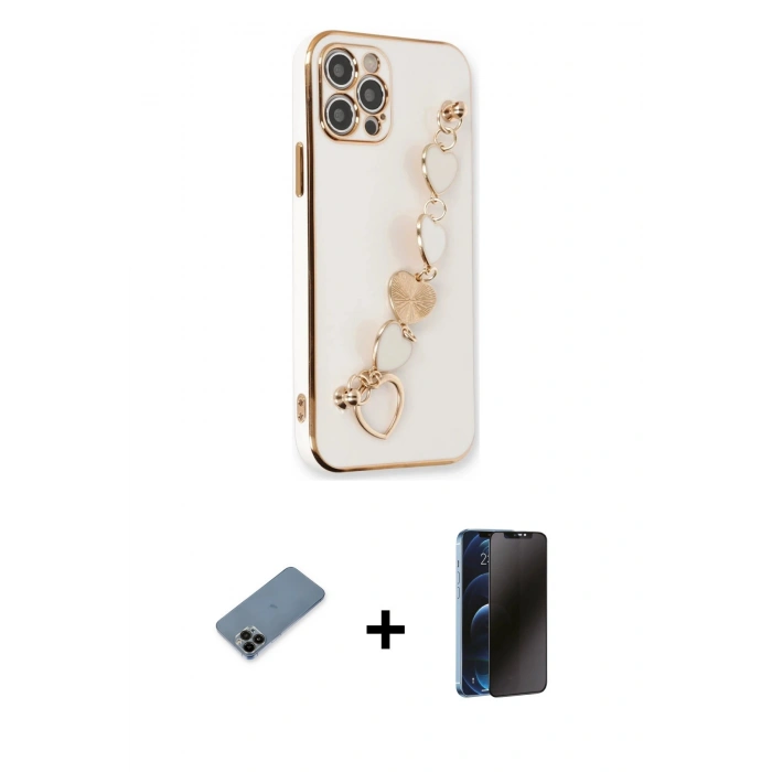 MARSİLYAN™- iPhone 12 Pro Max Kılıf Nova Işık Prime - Siyah 3D Antistatik Hayalet Cam Ekran Koruyucu + Shine Kamera Lens Koruma Cam - SH