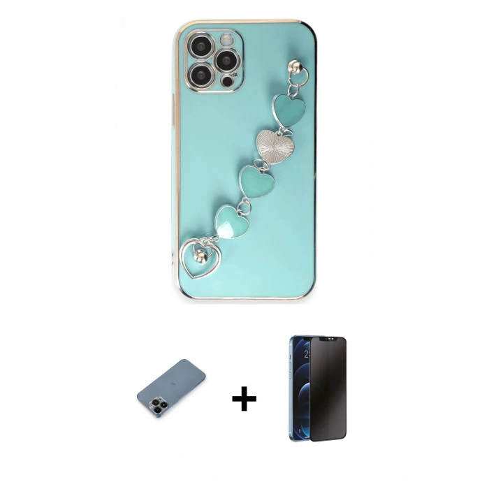 MARSİLYAN™- iPhone 12 Pro Max Kılıf Nova Işık Prime - Siyah 3D Antistatik Hayalet Cam Ekran Koruyucu + Shine Kamera Lens Koruma Cam - SH