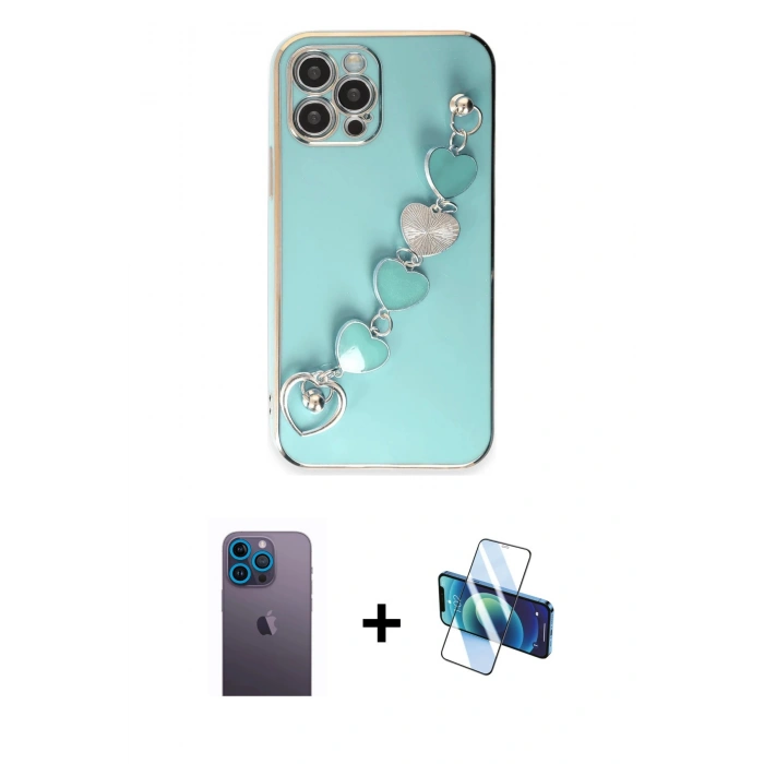MARSİLYAN™- iPhone 12 Pro Max Kılıf Nova Işık Prime - Siyah 3D Antistatik Seramik Nano Ekran Koruyucu + Neon Fosforlu Kamera Lens - MI
