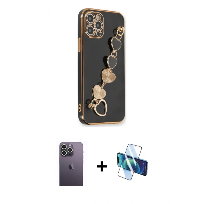 MARSİLYAN™- iPhone 12 Pro Max Kılıf Nova Işık Prime - Siyah 3D Antistatik Seramik Nano Ekran Koruyucu + Neon Fosforlu Kamera Lens - BZ