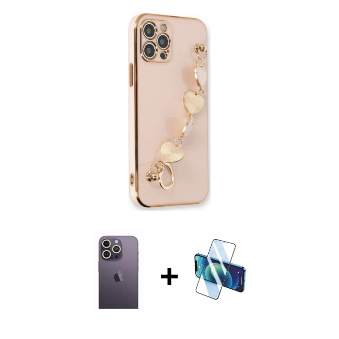 MARSİLYAN™- iPhone 12 Pro Max Kılıf Nova Işık Prime - Siyah 3D Antistatik Seramik Nano Ekran Koruyucu + Neon Fosforlu Kamera Lens - BZ