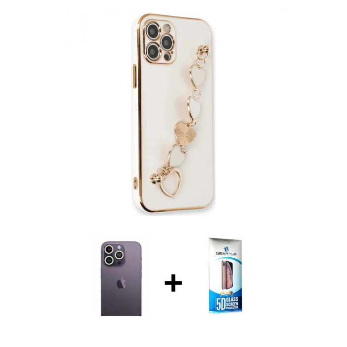 MARSİLYAN™- iPhone 12 Pro Max Kılıf Nova Işık Prime - Siyah 5D Eko Cam Ekran Koruyucu + Neon Fosforlu Kamera Lens - BZ