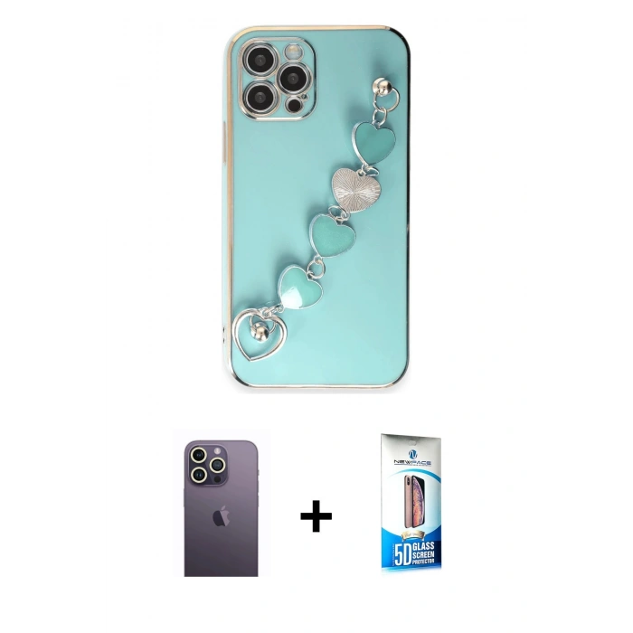MARSİLYAN™- iPhone 12 Pro Max Kılıf Nova Işık Prime - Siyah 5D Eko Cam Ekran Koruyucu + Neon Fosforlu Kamera Lens - BZ