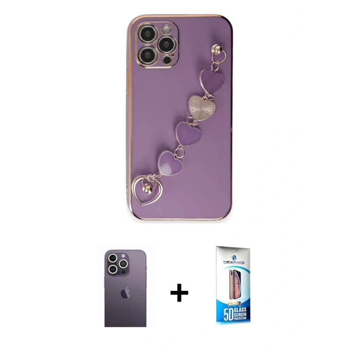 MARSİLYAN™- iPhone 12 Pro Max Kılıf Nova Işık Prime - Siyah 5D Eko Cam Ekran Koruyucu + Neon Fosforlu Kamera Lens - BZ