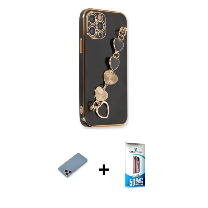 MARSİLYAN™- iPhone 12 Pro Max Kılıf Nova Işık Prime - Siyah 5D Eko Cam Ekran Koruyucu + Shine Kamera Lens Koruma Cam - GI