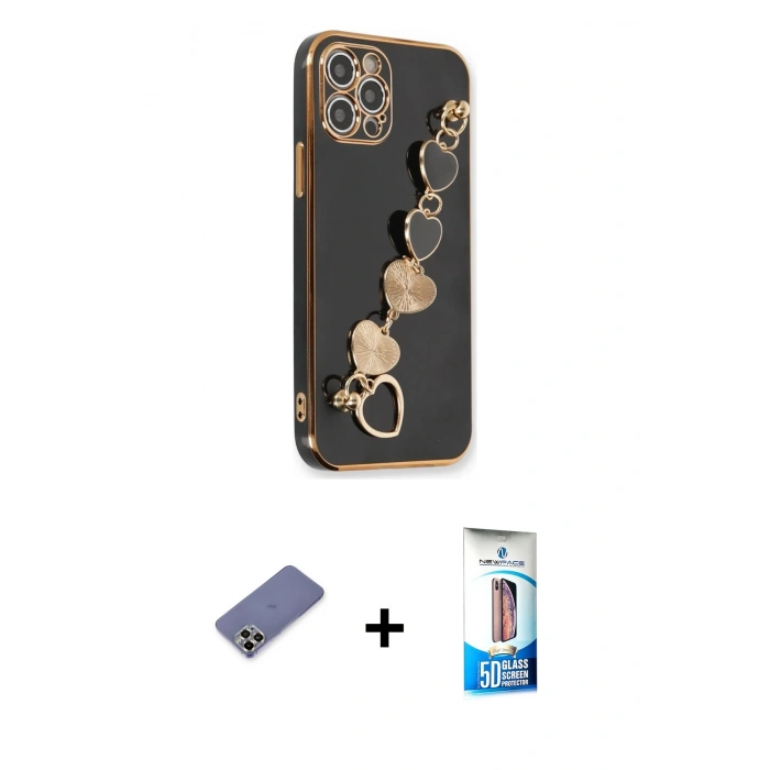 MARSİLYAN™- iPhone 12 Pro Max Kılıf Nova Işık Prime - Siyah 5D Eko Cam Ekran Koruyucu + Metal Kamera Lens Koruma Cam - GD