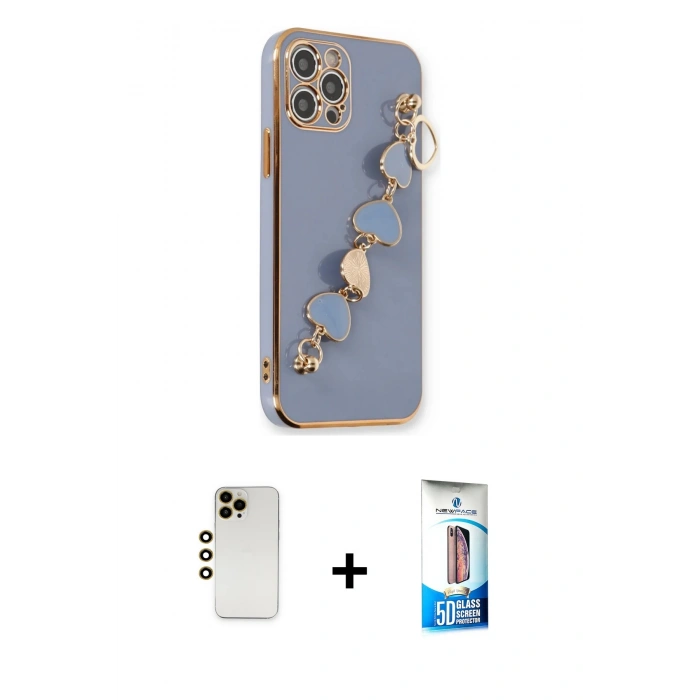 MARSİLYAN™- iPhone 12 Pro Max Kılıf Nova Işık Prime - Siyah 5D Eko Cam Ekran Koruyucu + Shine Kamera Lens - GD