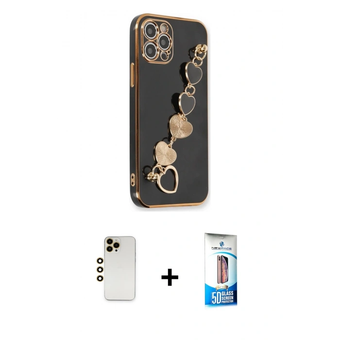 MARSİLYAN™- iPhone 12 Pro Max Kılıf Nova Işık Prime - Siyah 5D Eko Cam Ekran Koruyucu + Shine Kamera Lens - GD