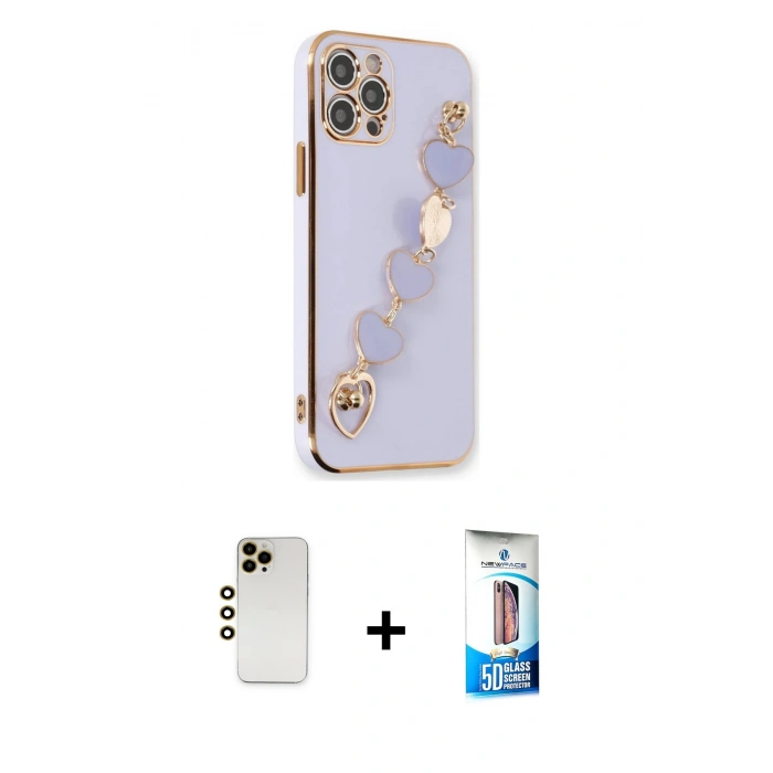 MARSİLYAN™- iPhone 12 Pro Max Kılıf Nova Işık Prime - Siyah 5D Eko Cam Ekran Koruyucu + Shine Kamera Lens - GD