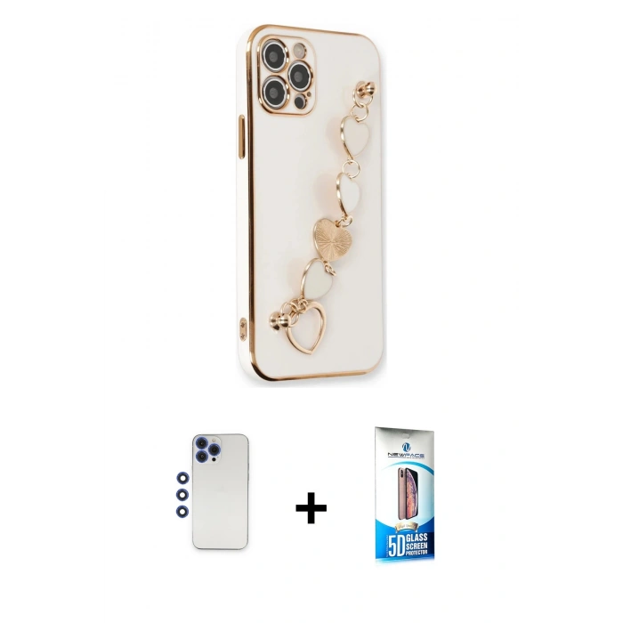 MARSİLYAN™- iPhone 12 Pro Max Kılıf Nova Işık Prime - Siyah 5D Eko Cam Ekran Koruyucu + Shine Kamera Lens - LT