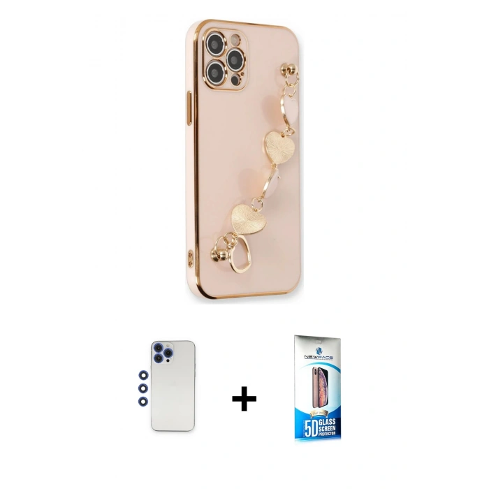 MARSİLYAN™- iPhone 12 Pro Max Kılıf Nova Işık Prime - Siyah 5D Eko Cam Ekran Koruyucu + Shine Kamera Lens - LT