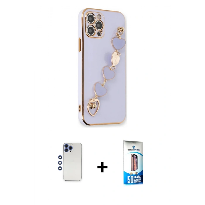 MARSİLYAN™- iPhone 12 Pro Max Kılıf Nova Işık Prime - Siyah 5D Eko Cam Ekran Koruyucu + Shine Kamera Lens - LT