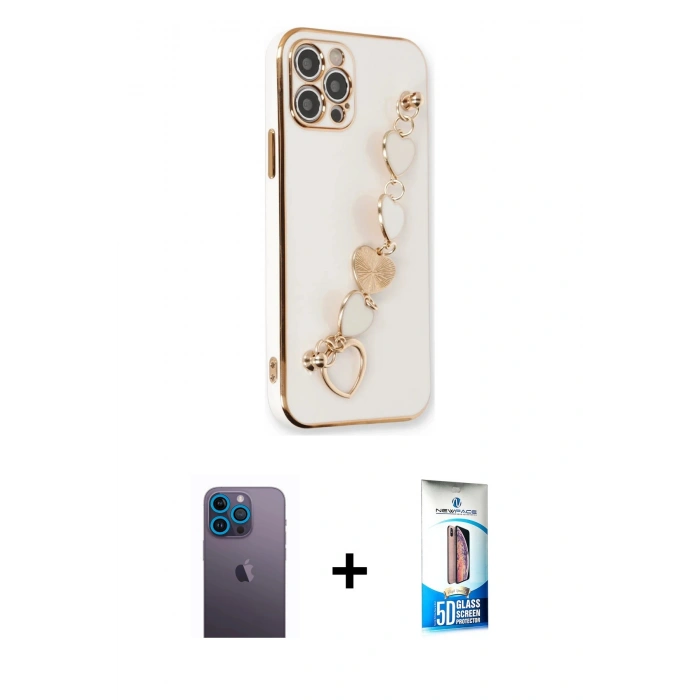 MARSİLYAN™- iPhone 12 Pro Max Kılıf Nova Işık Prime - Siyah 5D Eko Cam Ekran Koruyucu + Mavi Neon Fosforlu Kamera Lens