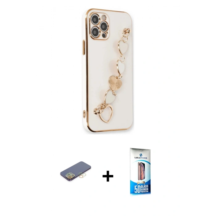 MARSİLYAN™- iPhone 12 Pro Max Kılıf Nova Işık Prime - Siyah 5D Eko Cam Ekran Koruyucu + Renkli Kamera Lens Koruma Cam - SI