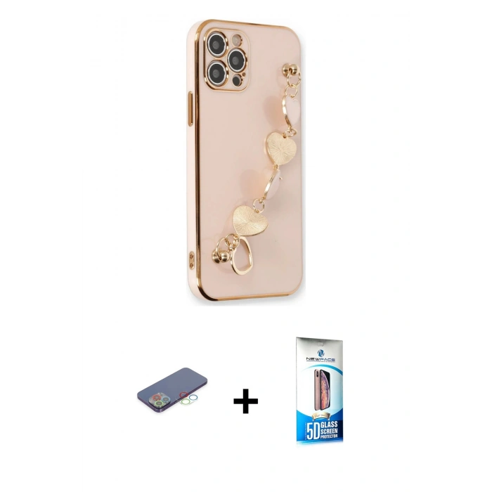 MARSİLYAN™- iPhone 12 Pro Max Kılıf Nova Işık Prime - Siyah 5D Eko Cam Ekran Koruyucu + Renkli Kamera Lens Koruma Cam - MI