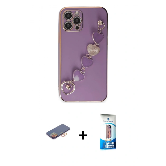 MARSİLYAN™- iPhone 12 Pro Max Kılıf Nova Işık Prime - Siyah 5D Eko Cam Ekran Koruyucu + Renkli Kamera Lens Koruma Cam - TU