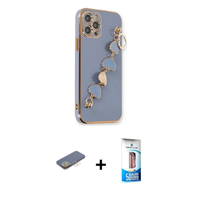 MARSİLYAN™- iPhone 12 Pro Max Kılıf Nova Işık Prime - Siyah 5D Eko Cam Ekran Koruyucu + Renkli Kamera Lens Koruma Cam - SI