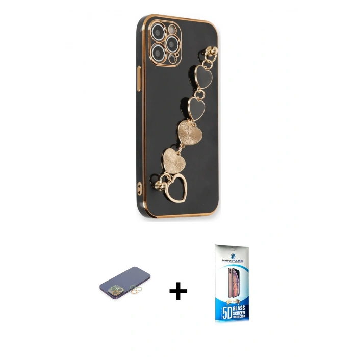 MARSİLYAN™- iPhone 12 Pro Max Kılıf Nova Işık Prime - Siyah 5D Eko Cam Ekran Koruyucu + Renkli Kamera Lens Koruma Cam - SI